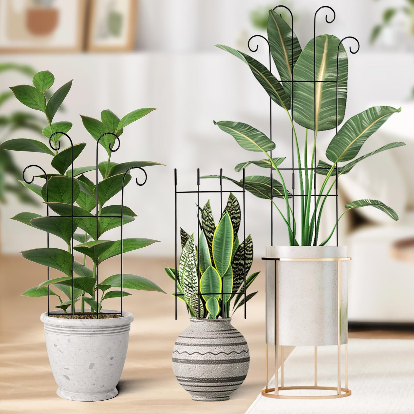 32.6 Inch 2Pack Garden Trellis for Climbing Plants, Rustproof Sturdy Metal Plant Trellis, Decorative Trellis for Potted Plants, Climbing Vines, Flowers, Vegetables, Indoor Outdoor Plant Support, Black