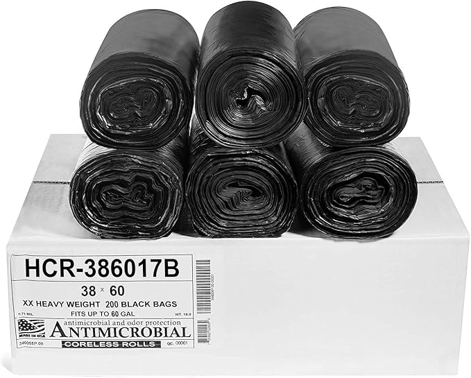 Aluf Plastics High Density Trash Bags, 60 Gallon, 17 Micron,