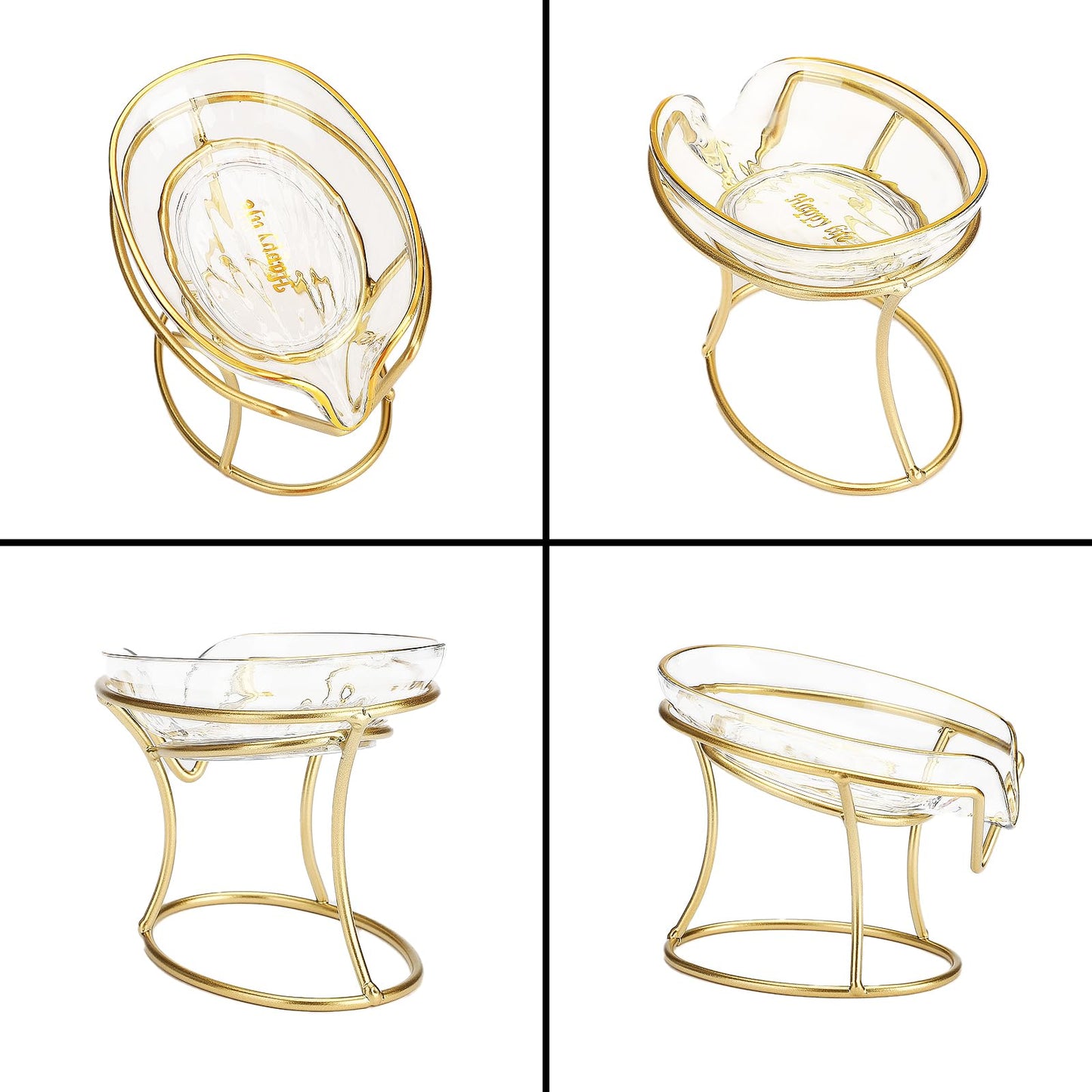JOROBURO Self Draining Soap Holder, Creative Soap Box Decorative Bathroom Soap Tray with Gold Iron Frame, Elegant Leaf Shape Soap Dish Bar Soap Holder for Home Bathroom Shower Kitchen(#2)