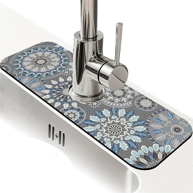 Kitchen Sink Splash Guard，Bohemian flowers Faucet Mat Sink Gadgets-Super
