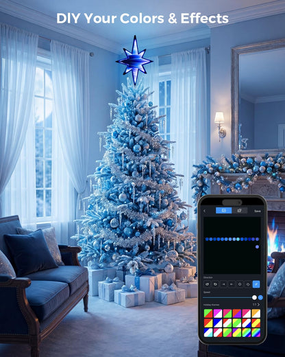 Smart Christmas Tree Topper Infinity Mirror Double-Sided, 11" RGB Star Tree Topper, Timer, App Control, USB Powered, Music Sync, Tree Topper for Indoor Party Holiday Decor