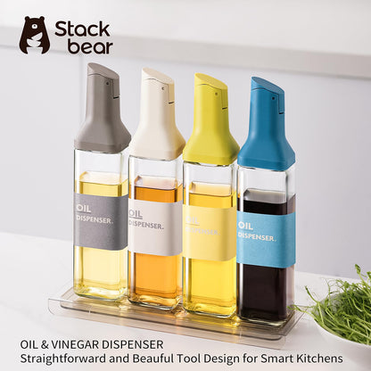 stackbear Olive Oil Dispenser for Cooking - 16oz Leakproof Glass Oil Dispenser Bottle with Gravity Spout, Air Fryer, BBQ, Healthy Salad & Non-Stick Pans, BPA-Free, Easy to Refill and Use, Light Grey
