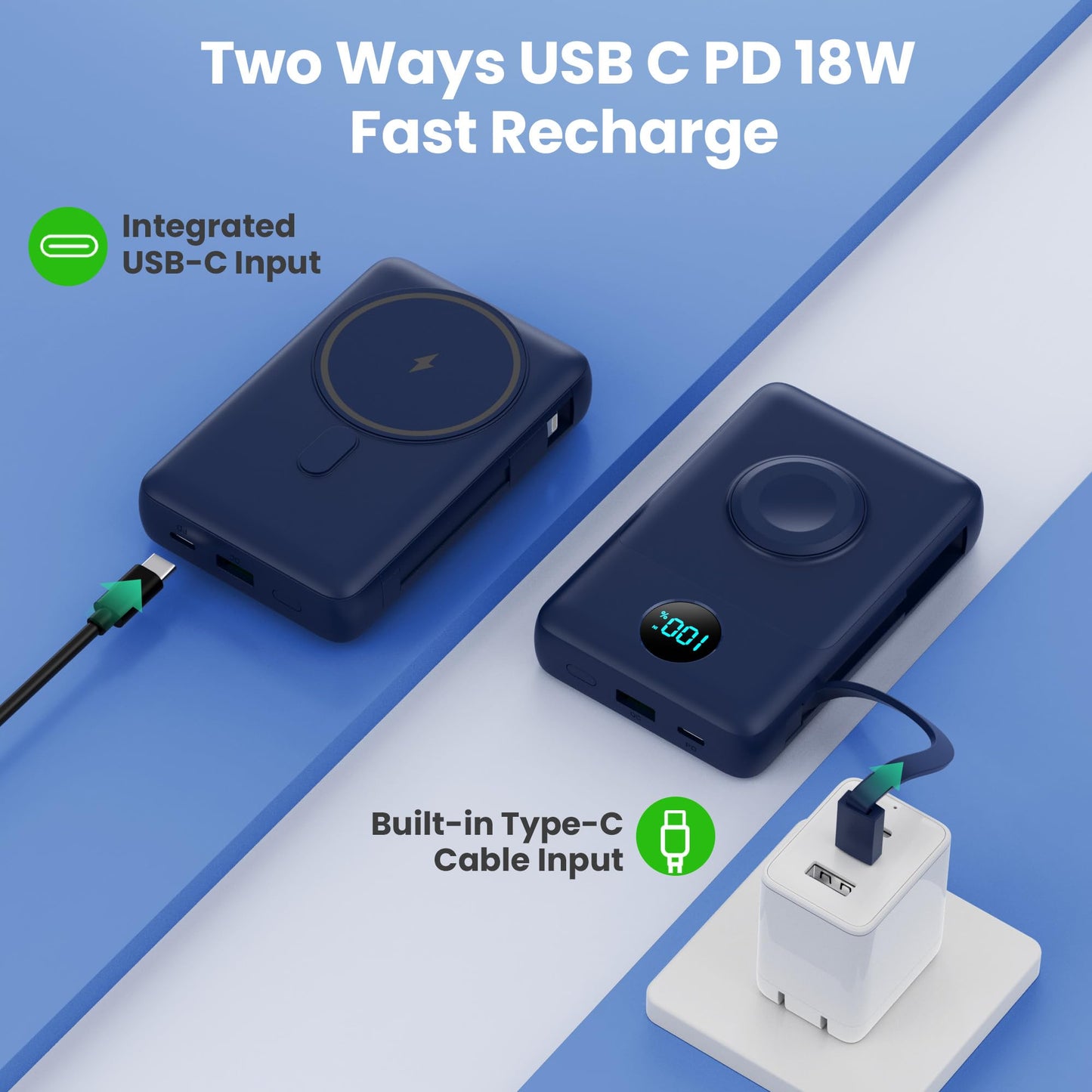 Magnetic Portable Charger for iPhone with Built-in Cables, 6-in-1 10800mAh Power Bank with iWatch Charger & LCD Display,25W PD Fast Charging Battery Pack for Magsafe,iPhone 16/15/14/13/12,Apple Watch
