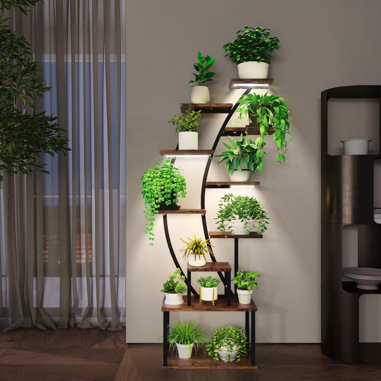 MODCART Plant Stand Indoor with Grow Lights, 63" Metal Plant Shelf, 9 Tiered Indoor Plant Stand, Tall Plant Stands Indoor Multiple Stands for Living Room, Patio