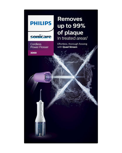 Philips Sonicare Cordless Power Flosser 3000, Water Flosser with Innovative Quad Stream Technology, Oral Irrigator with 2 Flossing Modes and 3 Intensity Levels, Ergonomic Design, White, HX3806/21