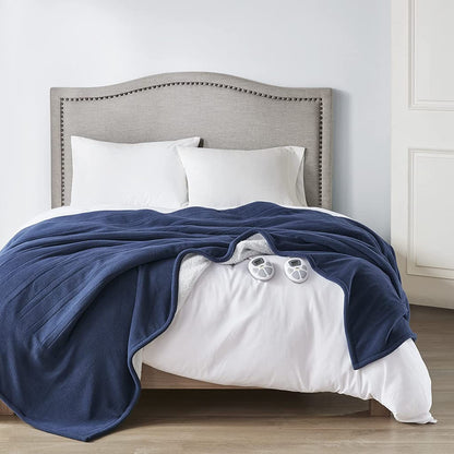Serta Heated Blanket - Reversible Fleece to Sherpa Electric Blanket, Fast Heating, Auto Shut Off Timer, Multi Heat Setting, ETL Certified, Machine Washable, Grey Full 84"x 77"