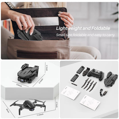 SIMREX Drone With 1080P Camera for Kids Adults, Mini RC Quadcopter Foldable, One Key Start, Waypoint Fly, Headless Mode, Auto-Follow, 3D Flip, 3 Speeds, 2 Batteries, Easy for Beginners, Black