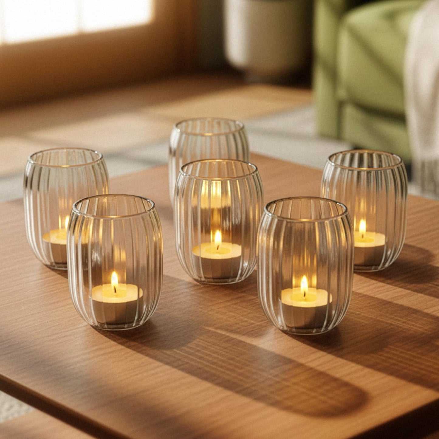Votive Candle Holder Set of 6 | Fluted Oval Votives & Tealights Glass Candle Holders for Weddings, Centerpieces & Home Décor - Royal Imports