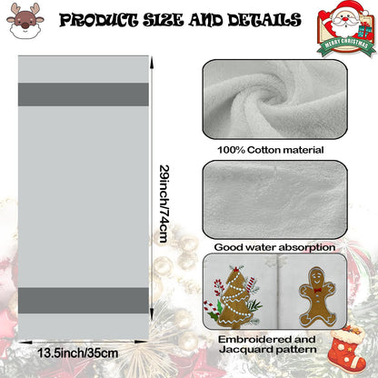 2 Pack Christmas Gingerbread Hand Towels 100% Cotton Jacquard Snowflake Embroidered Candy holiday Kitchen dish Towels Retro Neutral Beige Bathroom Towels Set gift Seasonal Xmas Winter Bathroom Decor