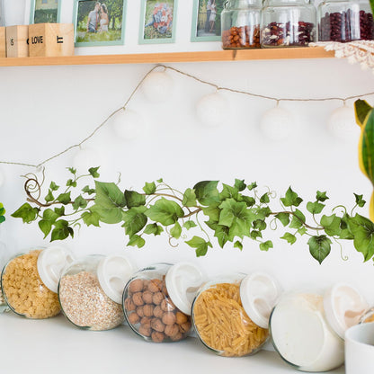 Green Leafy Vine Wall Stickers Decor 4 Pcs Green Natural Plant Wall Decals Peel and Stick Leaf Wall Stickers for Living Room Bedroom Classroom Kitchen Art Decorations