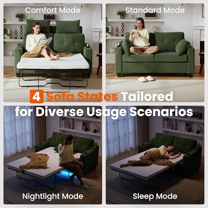 Full Size Pull Out Sleeper Sofa Bed, 2-in-1 Convertible Corduroy Pull Out Couch