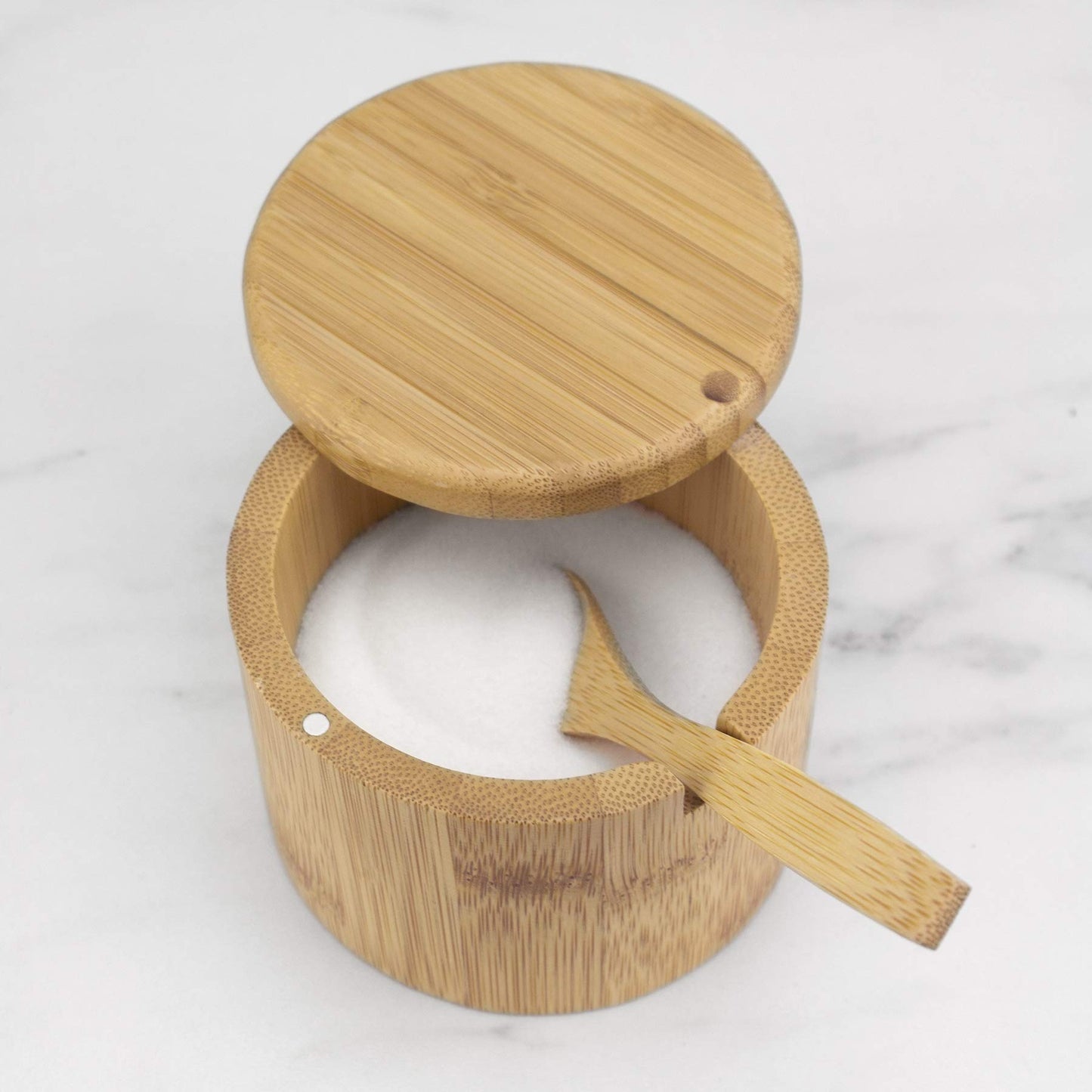 Totally Bamboo Little Dipper Salt Cellar Bamboo Storage Box with Magnetic Swivel Lid, 6 Ounce Capacity, Includes Salt Spoon