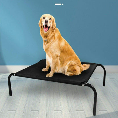 Metal Frame Dog Cot Elevated Pet Bed, Raised Pet Bed with Breathable Mesh & No-Slip Rubber Feet, Lightweight & Portable Raised Outdoor Dog Bed for Indoor Camping Beach Travel Use, 106x62x15CM