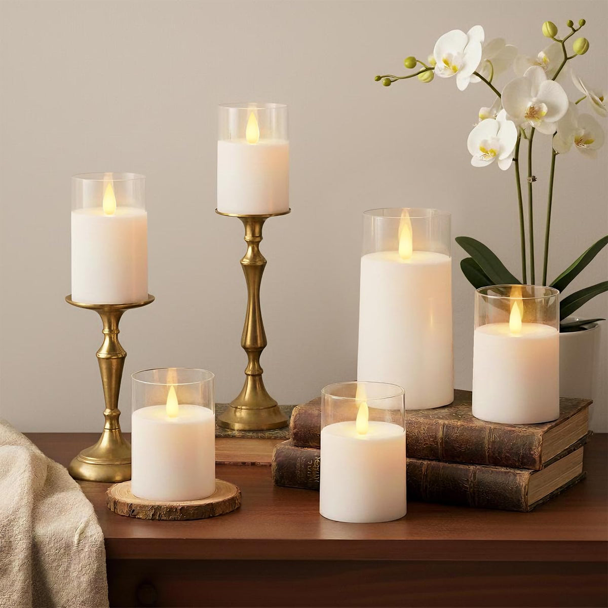 Raycare Flameless Electronic Pillar Candles with Remote Control and Timer- Battery Operated Realistic Flickering LED Fake Candle for Home, Wedding, Valentine's Day, Decor,White,Set of 2(3"x6"6")