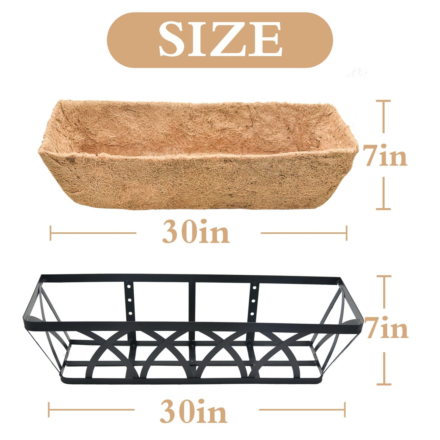 ZVOWOS Flat Railing Planter Window Box 2 Pack 30" Horse Trough Planter with Coco Fiber Liner Metal Window Planter Box Deck Balcony Rail Planter for Outdoor Porch Fence Patio
