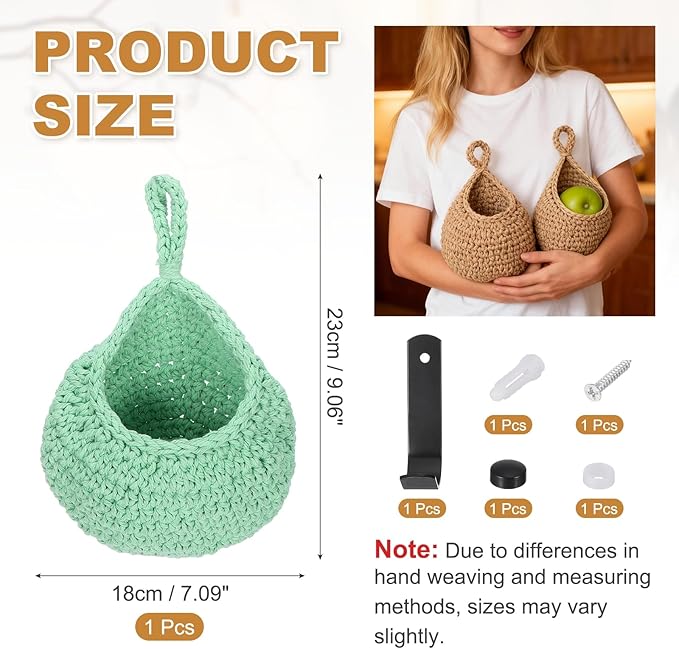 uxcell Hanging Fruit Baskets for Kitchen, Hand-Woven Wall Hanging Storage Jute