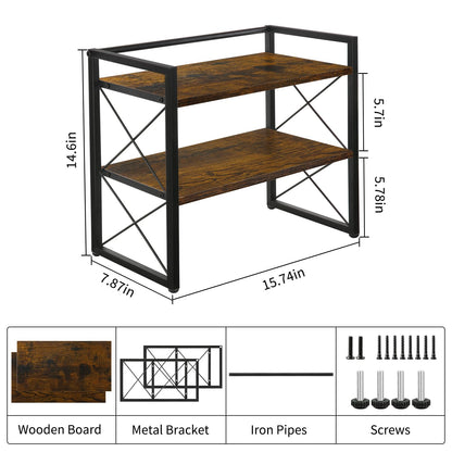 YINMIT Desktop Shelf Organizer, 2 Tier Office Shelves, Wood Desk Organizer Storage Rack and Freestanding Display Shelf for Office, Dormitory, Home