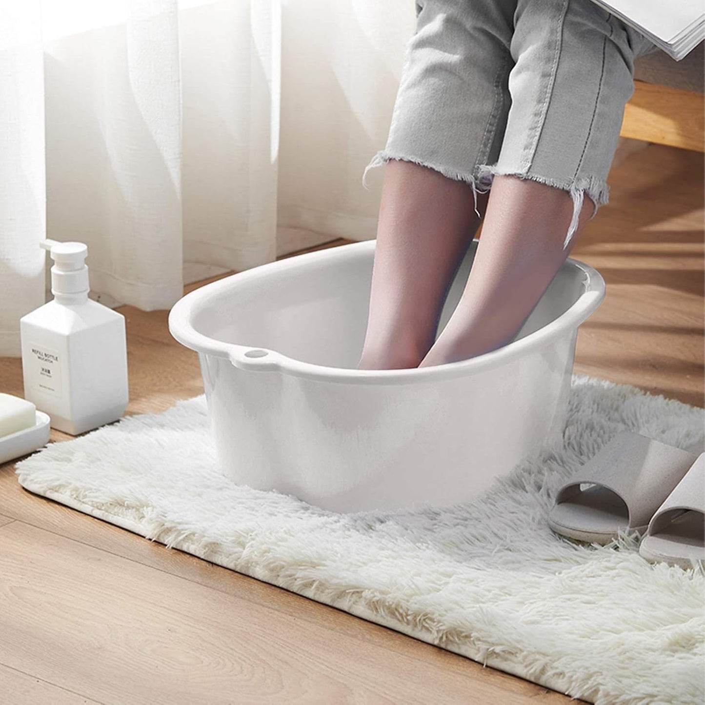 AXLOFO® Foot Soaking Bath Basin, Large Plastic Foot Soaking Tub, Foot Massage Foot Bath Bucket, Great for Getting the Dead/Old Skin Off Your Feet (whitebasin)
