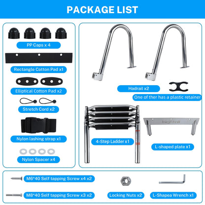 Pontoon Boat Ladder,Polished 316 Stainless Steel 4 Step Telescoping Ladder,600LBS Capacity for Sailboats,Ships,Most Swimming Pools,Docks,pontoons.