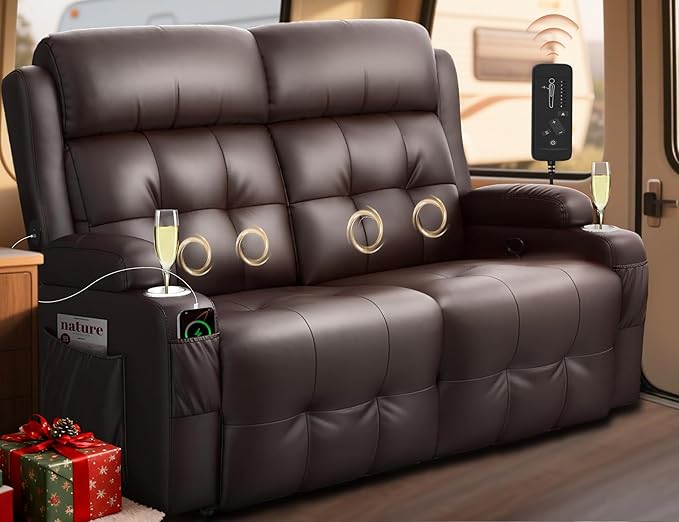 RV Loveseat Recliner Sofa, Wall Hugger Massage Reclining RV Couch