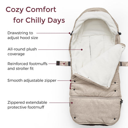 Momcozy Stroller Footmuff Universal | Easily Attaches to Most Strollers | Ultra-Plush,Weather-Proof Stroller Sleeping Bag | Deluxe Warm Stroller Bunting Bag | Extendable Cover Winter | Adjust-Buckle