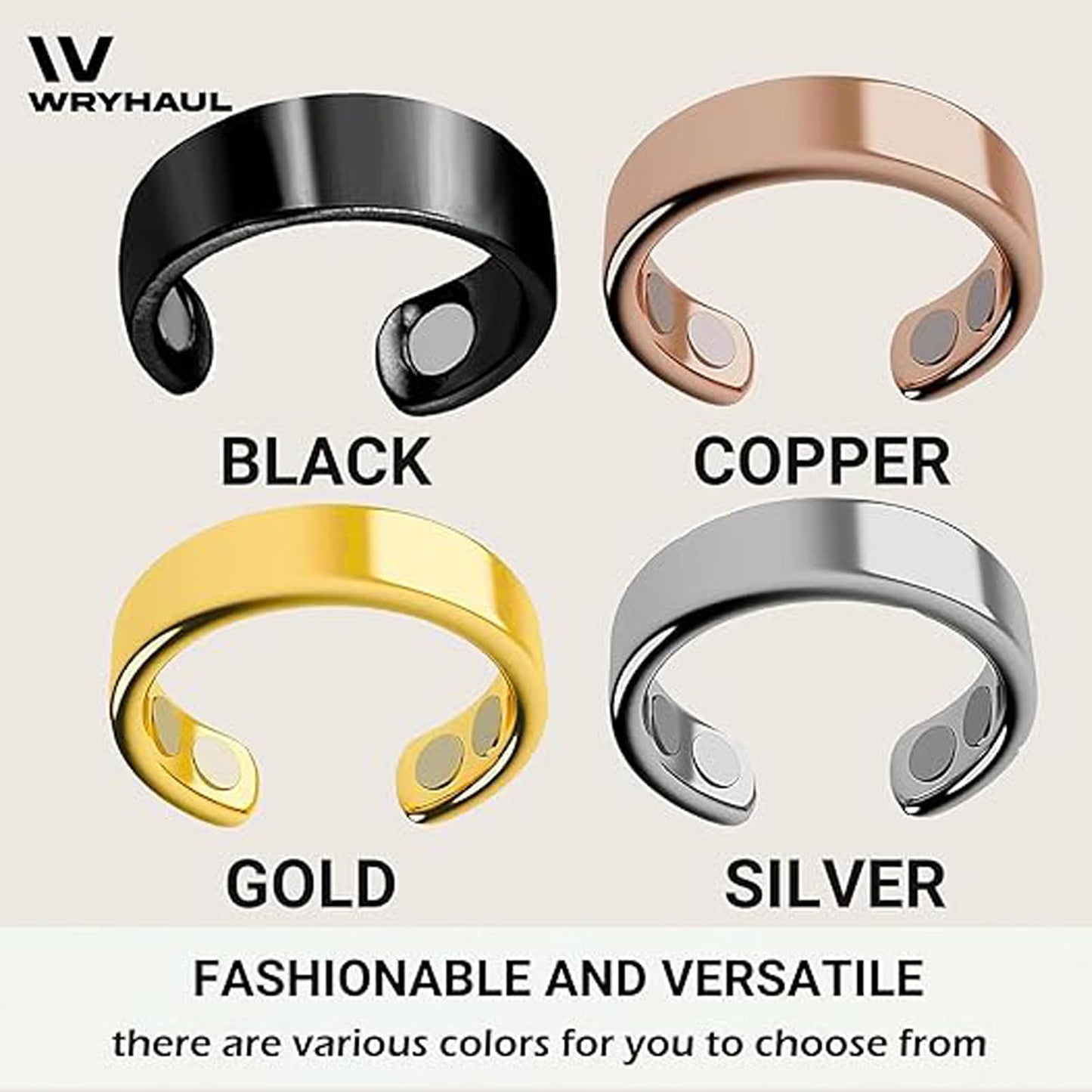 Wryhaul Vayro Magnetic Ring for Women and Men, Vayro Adjustable Open Lightweight Water-Resistant Vitality Rings (Golden)