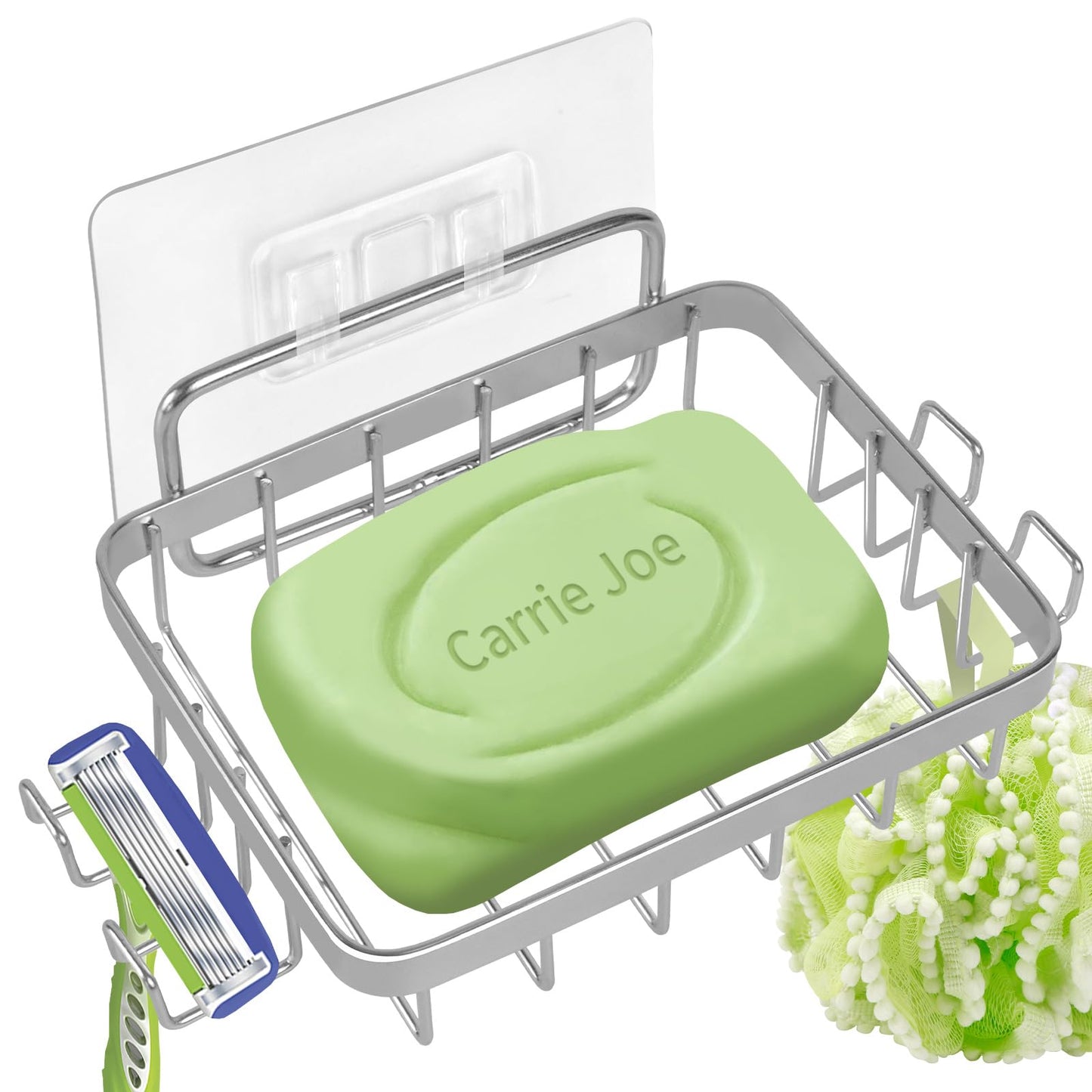 Carrie Joe Soap Dish Holder, No Drilling, 304 Rustproof Stainless Steel, Wall Mounted Soap Holder Soap Tray Bar Soap Sponge Holder for Bathroom & Kitchen