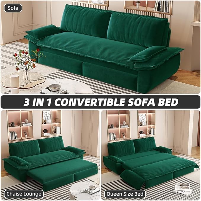 KEIKI 73.2" Pull Out Sofa Bed Queen, 3-in-1 Convertible Sleeper Couch