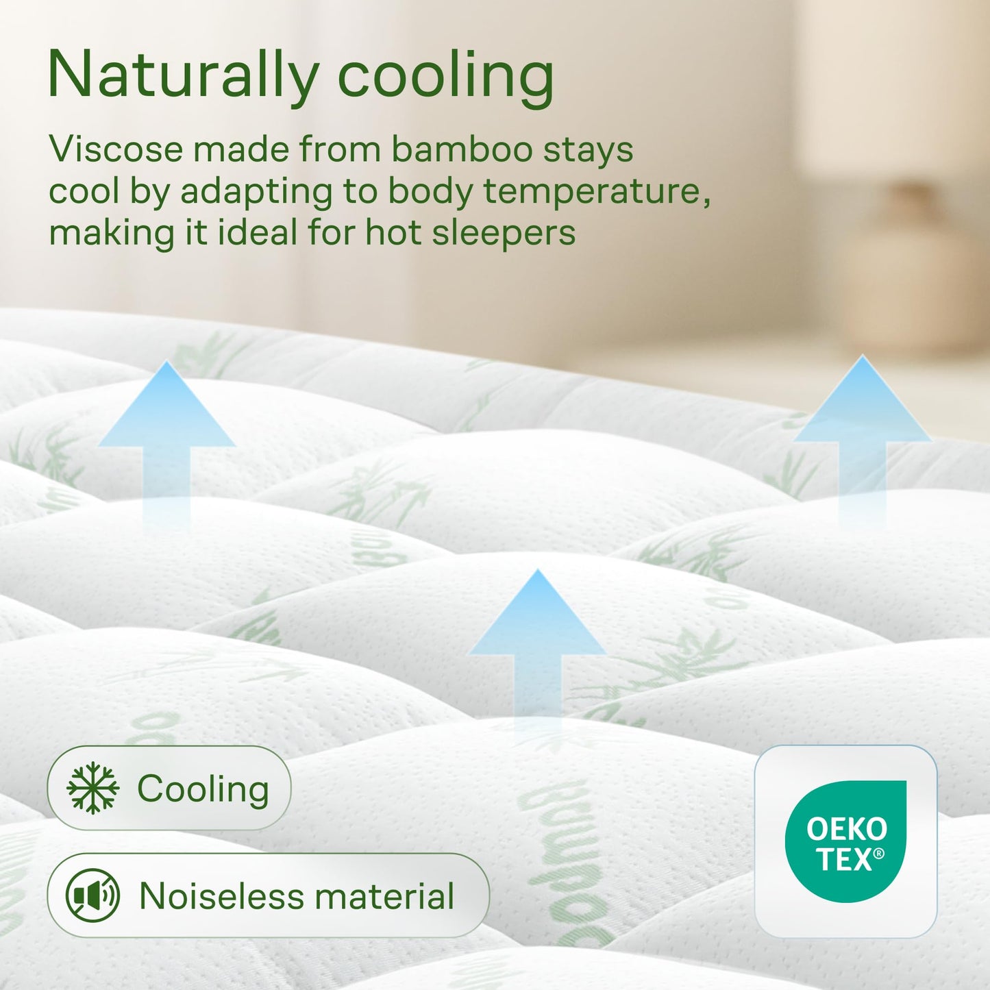 Niagara Sleep Solution Ultra Soft Full Size Mattress Topper - Rayon Derived from Bamboo Pillow Top Mattress Pad for Back Pain Relief - Naturally Cooling for Hot Sleepers, Green