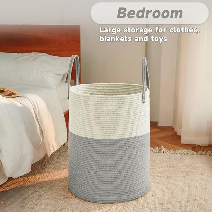 Large Woven Laundry Basket Hamper, 60L Cotton Rope Storage Bin