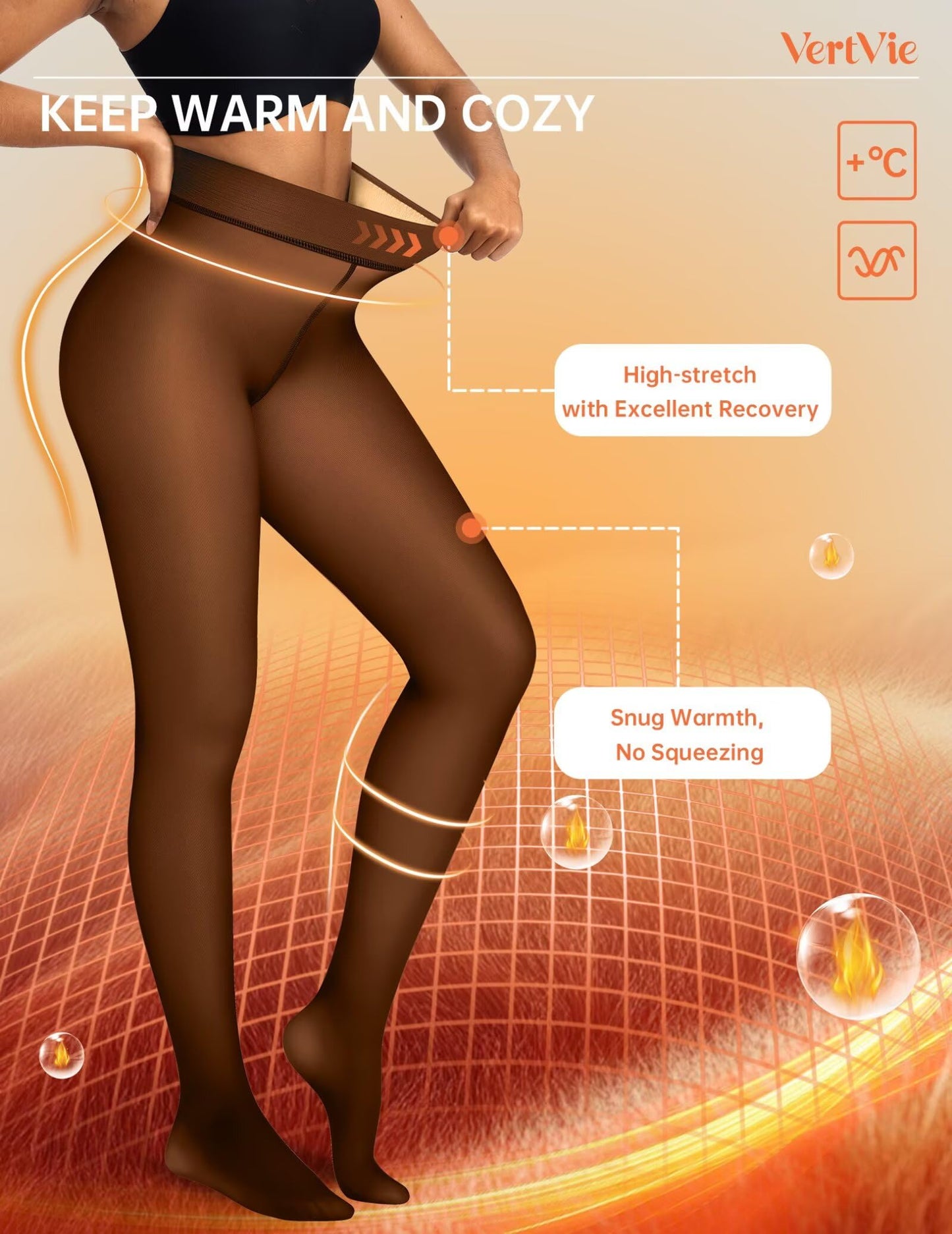 Vertvie Fleece Lined Tights Women Crotch One Seam Line Warm Sheer Pantyhose Fake Translucent Thermal Thick Tights Leggings