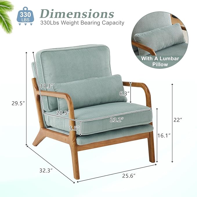VINGLI Upgraded Premium Corduroy Accent Chairs Set of 2, Upholstered Arm Chair