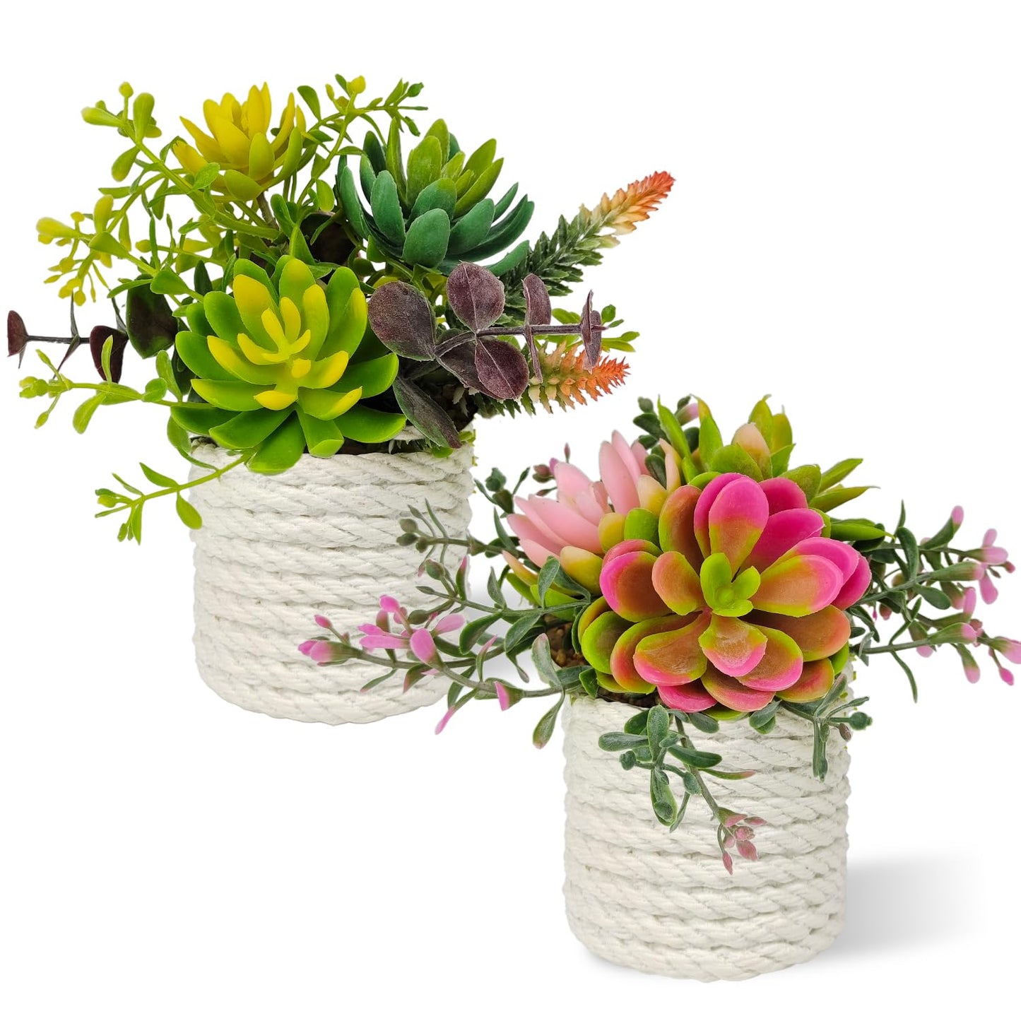 FOUSUKA Set of 2 Fake Succulents Plants Artificial Small Succulent Plants Potted for Home Decor Indoor Table Living Room Bedroom Bathroom Shelf Women Office Desk Accessories Decoration (Green)