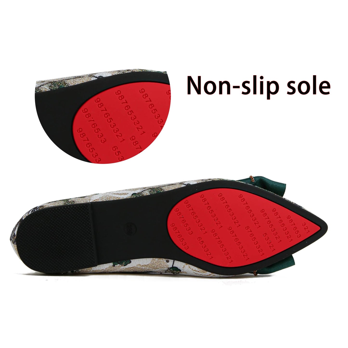 Women's Flats Shoes Pointed Toe Bow Embroidery Ballet Comfortable Dressy Slip On Flat Shoes Green Size 8.5