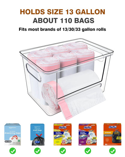 Trash Bag Dispenser 2 Pack, Acrylic Garbage Bags Dispenser with Bamboo Top, Extra Large Trash Bag Holder Dispensers Under Sink for Kitchen, Cabinet, Laundry Room, Pantry Organizer and Storage