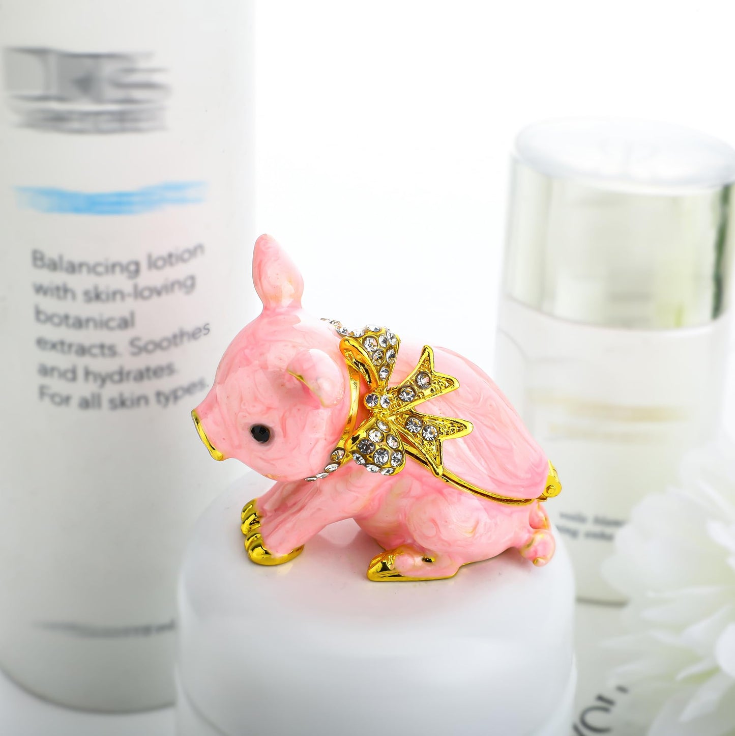 YU FENG 2.3inch Cute Piggy Jewelry Trinket Box Hinged Collectible Crystal Jeweled Pig Decor Animal Figurines Christmas Gift