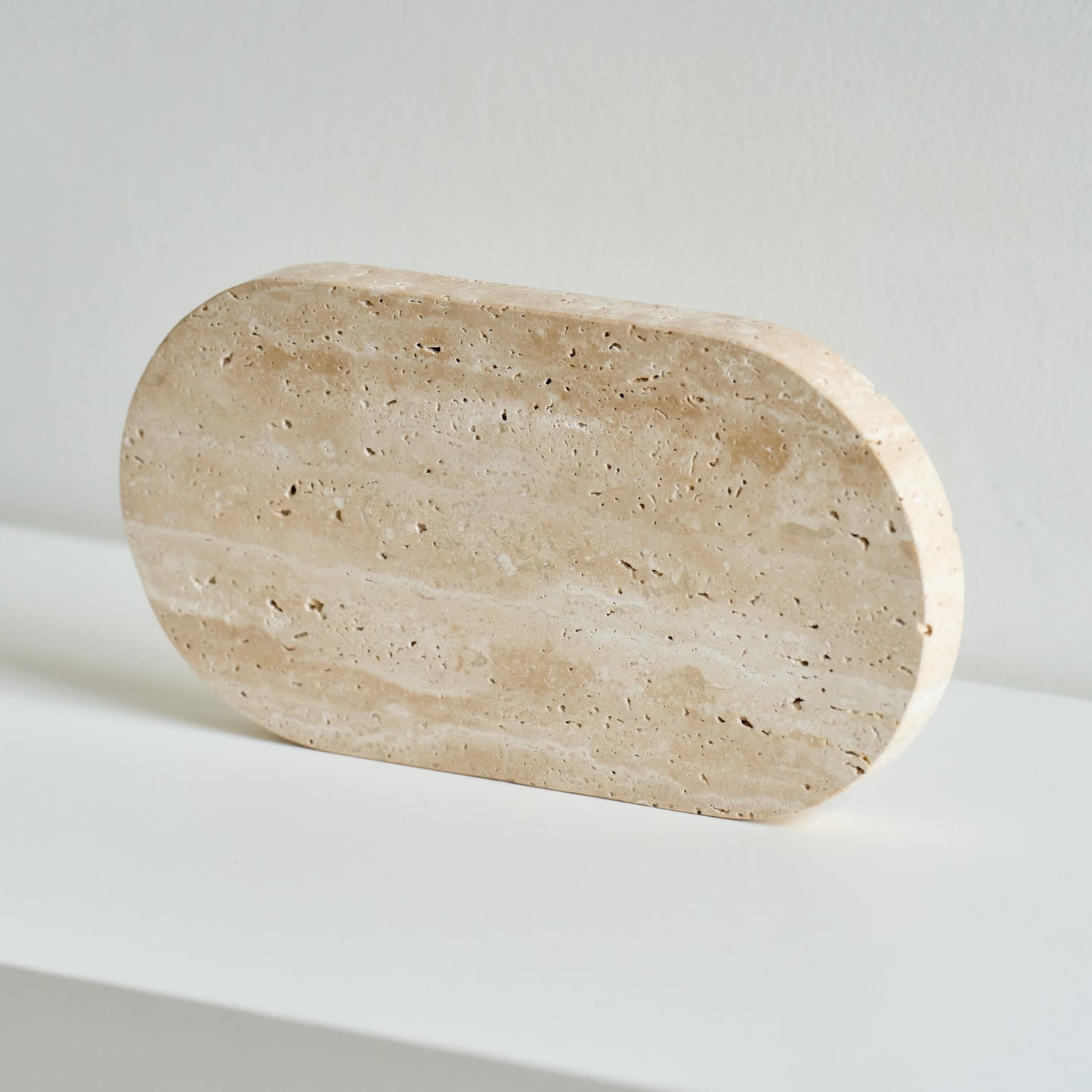 WILD WORKS Natural Travertine Oval Tray - 100% Real Stone Handcrafted, Modern Multi-Purpose Decorative Organizer for Kitchen, Bathroom, Living Room Home Decor