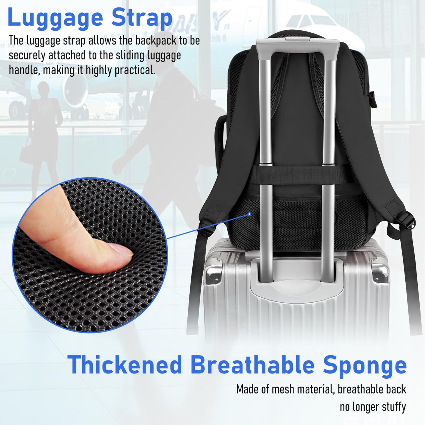 Taygeer Ryanair Cabin Bags 40x30x20 Underseat, Travel Backpack Cabin Size, Rucksack for Plane Hand Luggage Backpack for Travelling, Ryan Air Cabin Bag 40x30x20 with Separate Shoe Pouch, Black