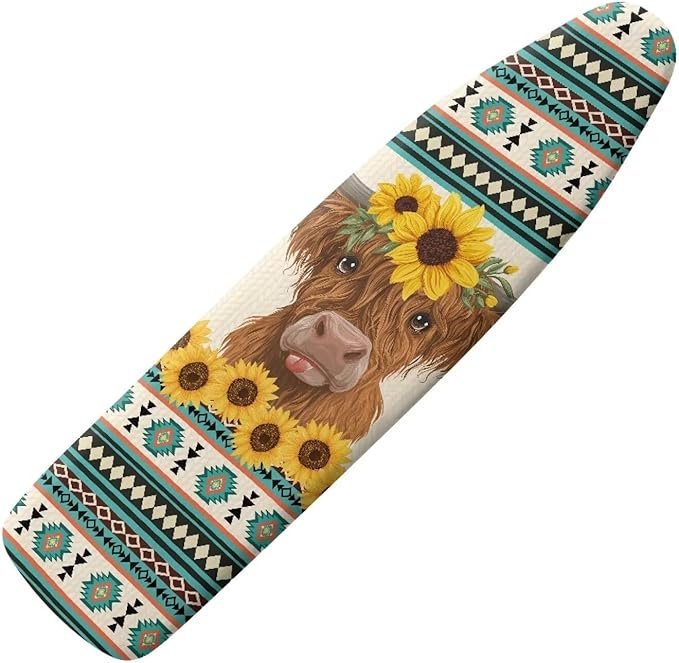 Sprowallow Tribal Cow Sunflower Ironing Board Cover and Pad 15x54 inch Scorch