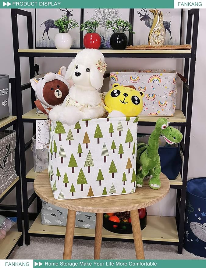 FANKANG Square Nursery Hamper Storage Bins Canvas Laundry Basket Foldable
