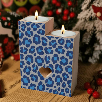 pnyoin Animal Skin Blue Black Candle Holders Gift for Women Wooden Heart Candlestick Personalized Christmas Birthday Graduation Friendship Gifts Home Wedding Dinning Party Decorative