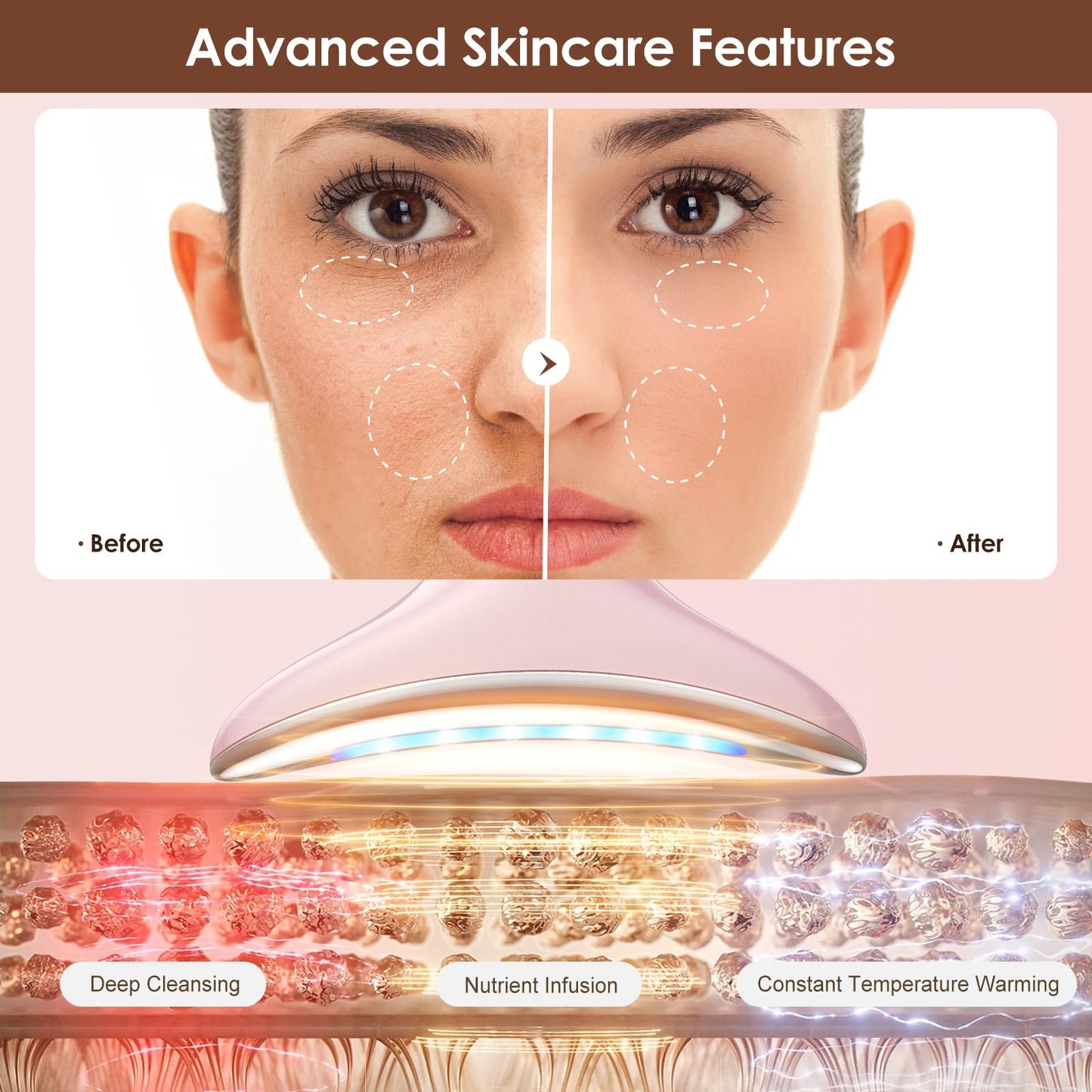 Facial and Neck Massager for Face, Neck - Skin Lifting & Firming - Wrinkle & Dark Circle Reducer - at Home Skin Care Face Sculpting Tool and Neck Massager-Pastel Pink