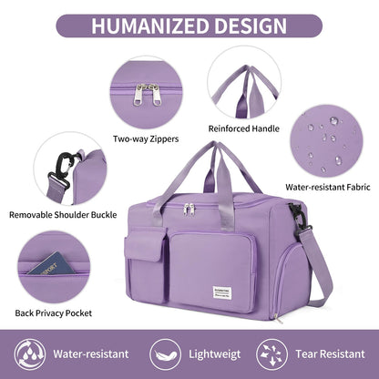 AMXNX Sports Gym Travel Duffel Bag For Women Shoes Compartment with Dry Wet Separated Pocket Weekender Bag Overnight Training
