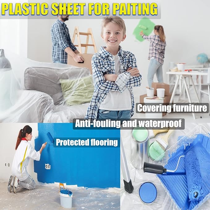 20 Pieces Plastic Drop Cloth, Dust-Proof and Rustproof, 9x12 Feet Tarp