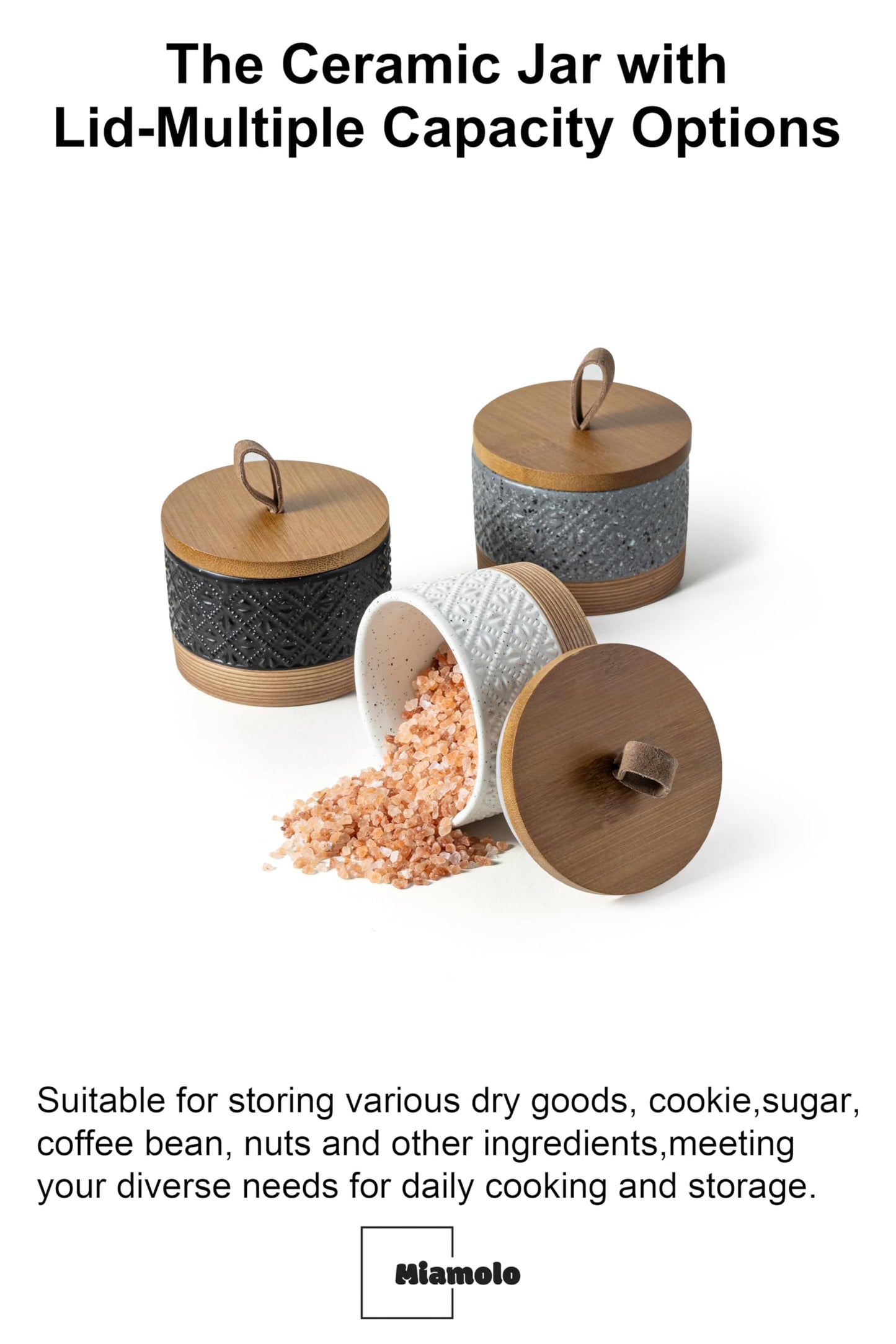Miamolo Mini Ceramic Jars with Airtight Lid, Coffee Container Canister Kitchen Food Storage Jar with Lid for Spice Sugar Tea Bag, Stackable Decorative Jars for Countertop, Pantry, Black & 5 fl.oz