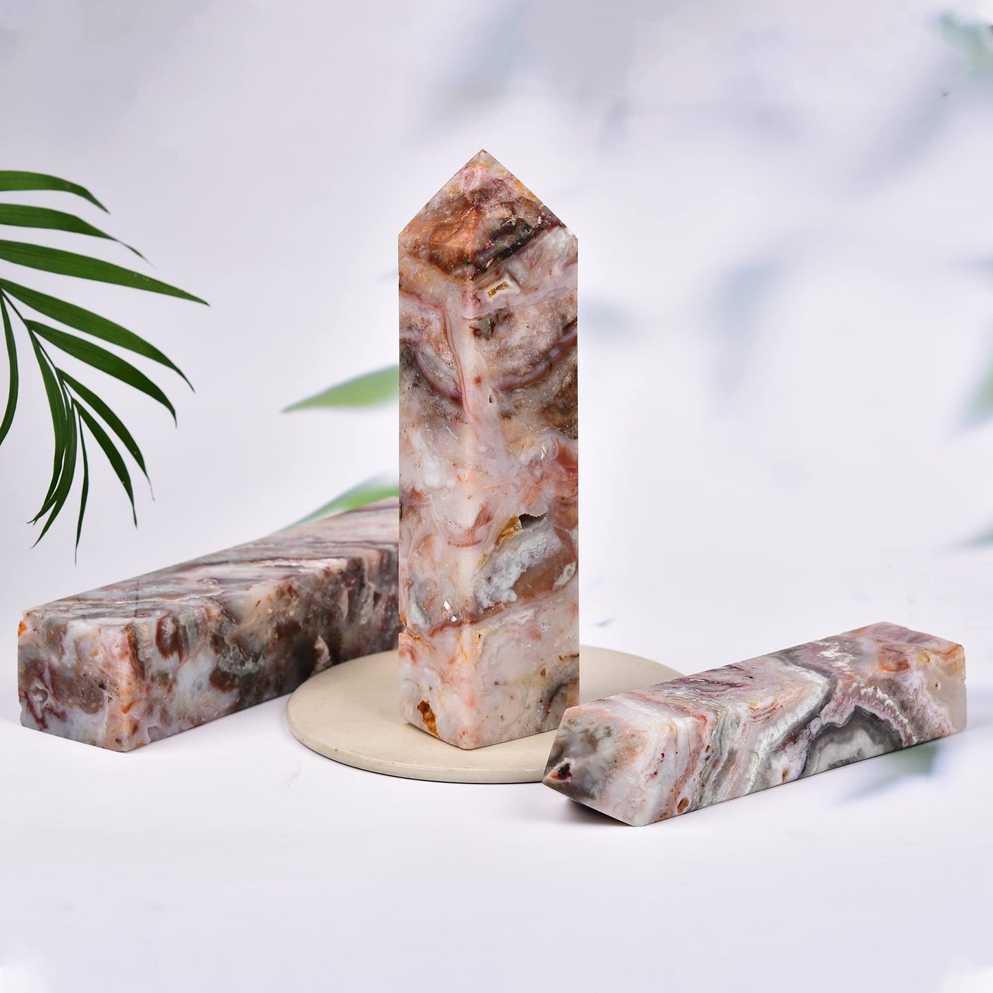 JIC Gem Large Gemstone Healing Crystal Points Wand Striped Agate Single Terminated Healing Crystal Obelisk Tower Wand Decor Chakra Stone 1.8-2.2 Lbs