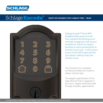 SCHLAGE BE375 CEN 622 Touch Keyless Touchscreen Electronic Deadbolt Lock, Matte Black