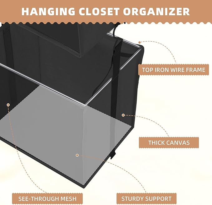 STORAGE MANIAC 2-Shelf Hanging Closet Organizer, Cloth Hanging Closet Shelf