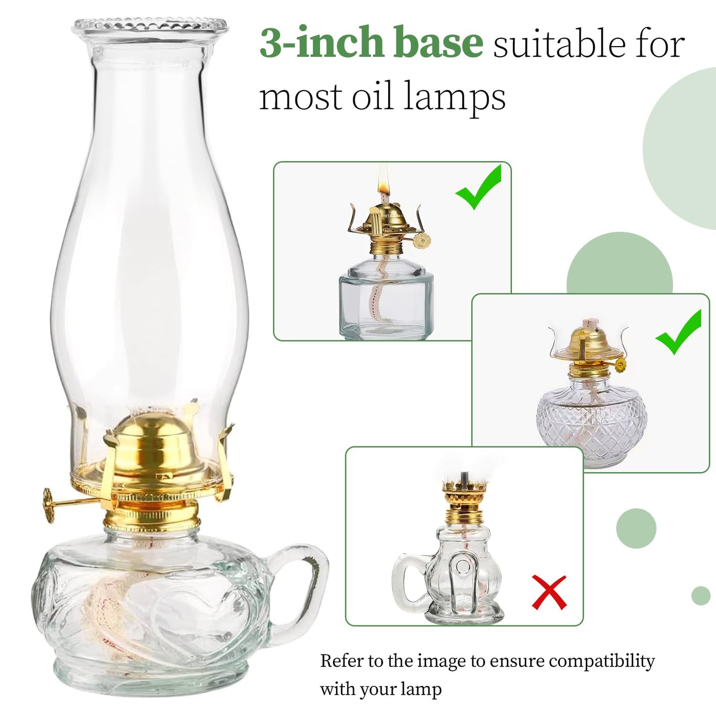 Oil Lamp Chimney Replacement – Clear Hurricane Lamp Glass Shade (Wave Style) for Kerosene Lamps – 3 Inch Base（1 Pack）