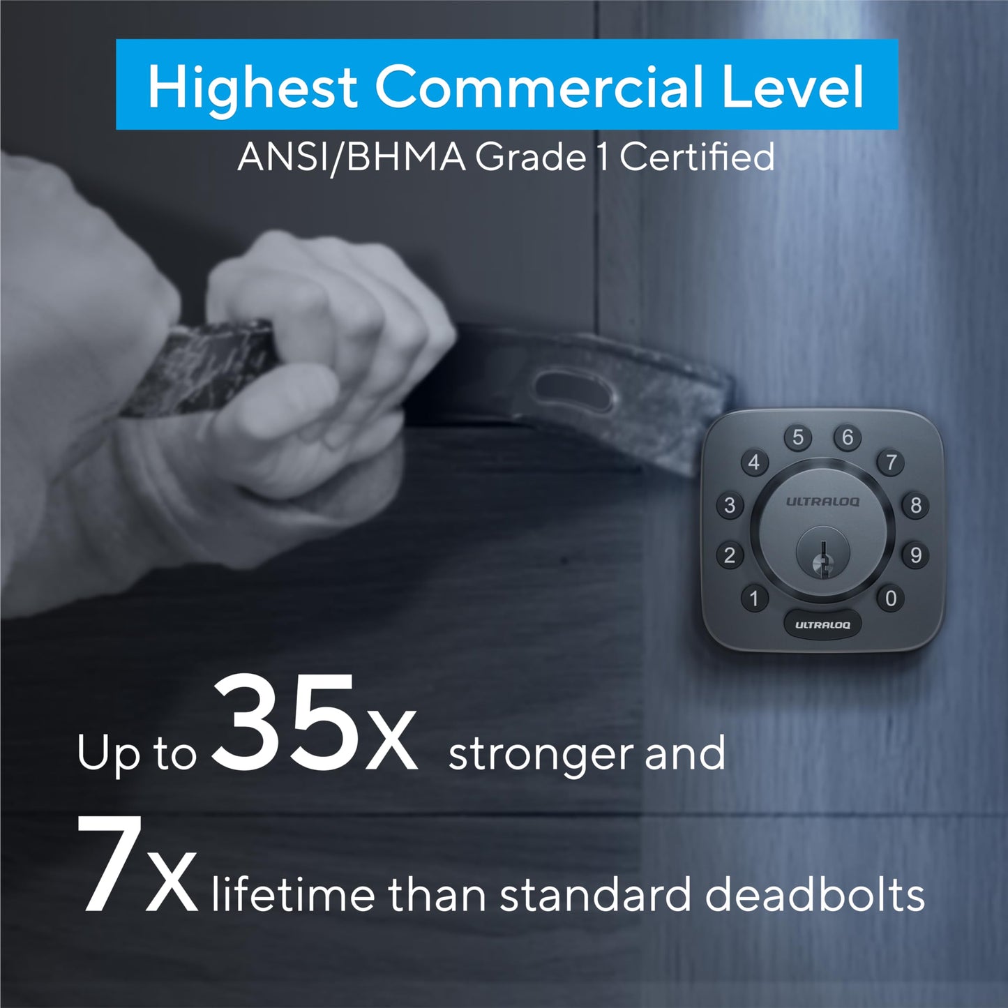 ULTRALOQ U-Bolt WiFi Smart Lock with Door Sensor, 7-in-1 Keyless Entry Door Lock, Built-in WiFi Deadbolt Front Door, App Remote Control No Hub, Auto Unlock, Easy Installation, IP65 Waterproof, Black